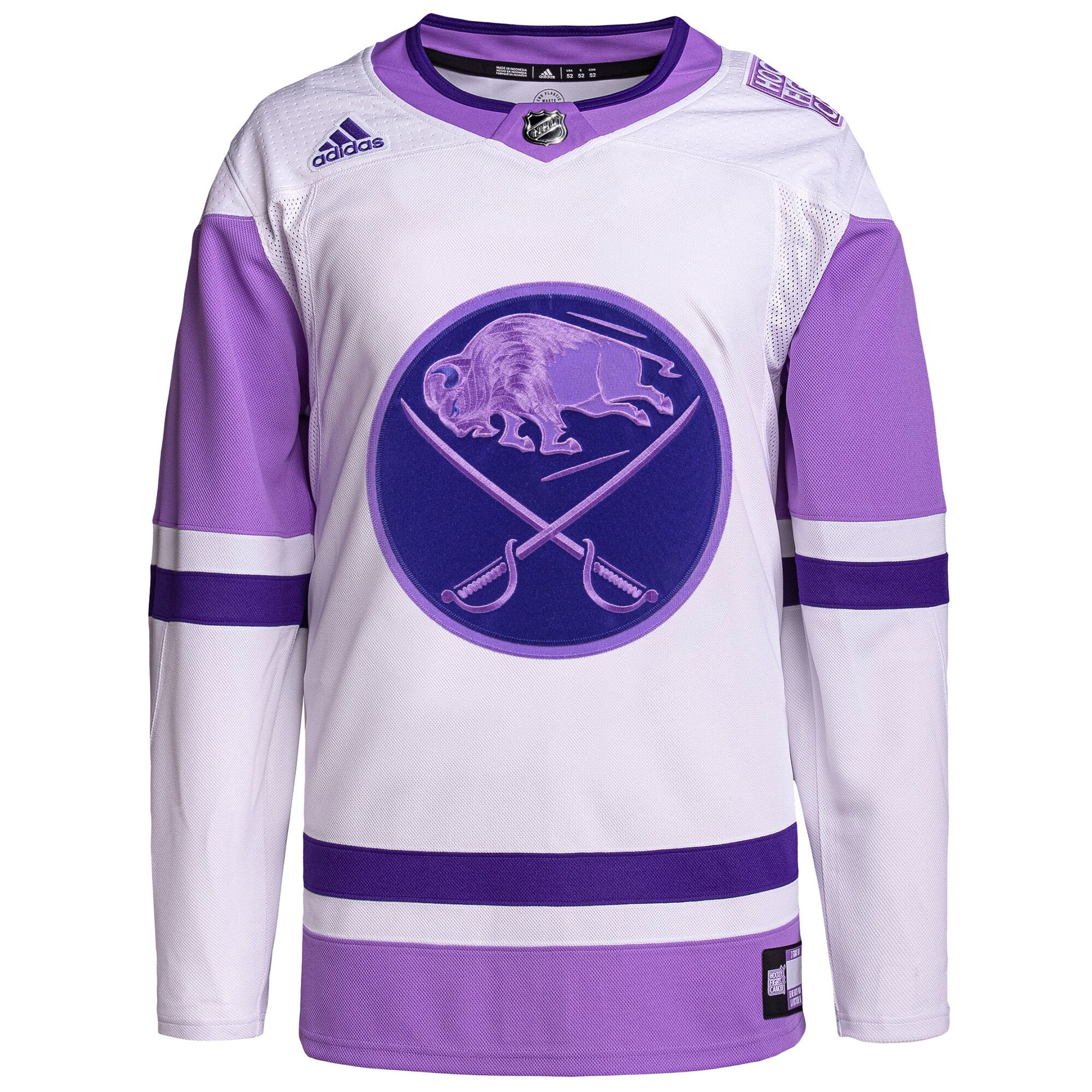 Buffalo Sabres Hockey Fights Cancer Primegreen Authentic Blank Practice Jersey - White/Purple