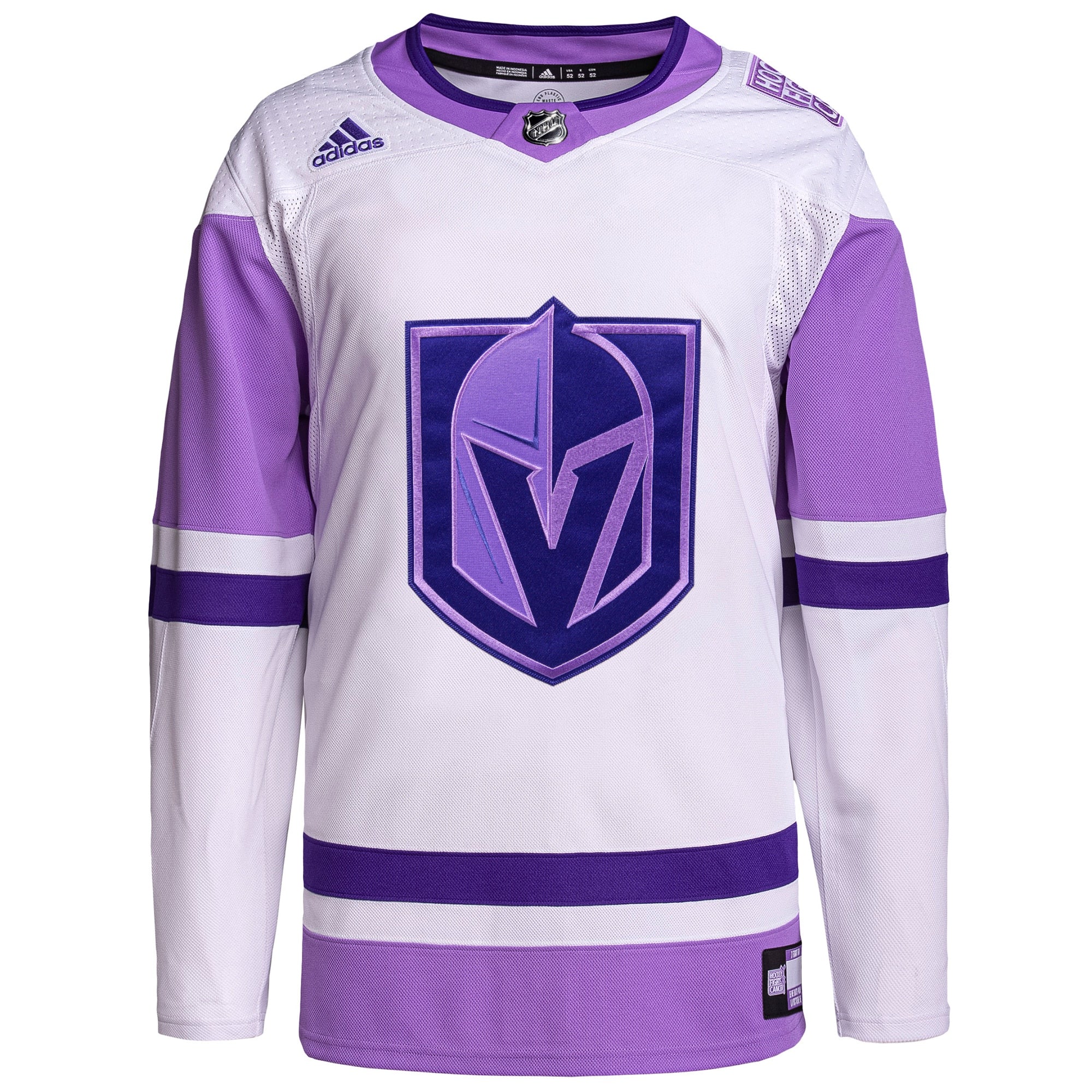 Vegas Golden Knights Hockey Fights Cancer Primegreen Authentic Blank Practice Jersey - White/Purple