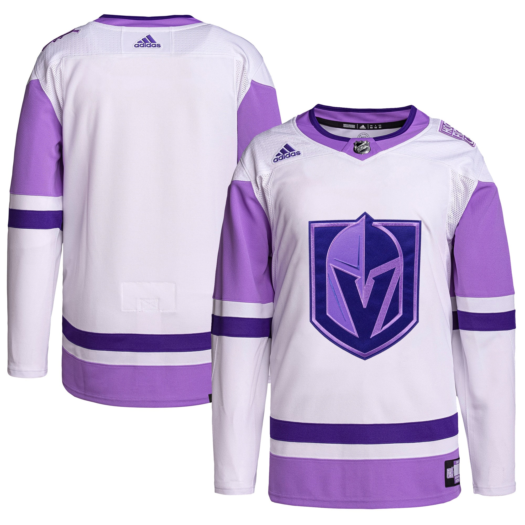 Vegas Golden Knights Hockey Fights Cancer Primegreen Authentic Blank Practice Jersey - White/Purple