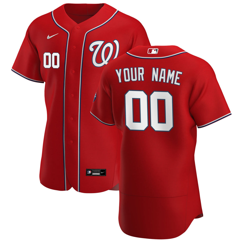 Washington Nationals Alternate Authentic Custom Patch Jersey - Scarlet