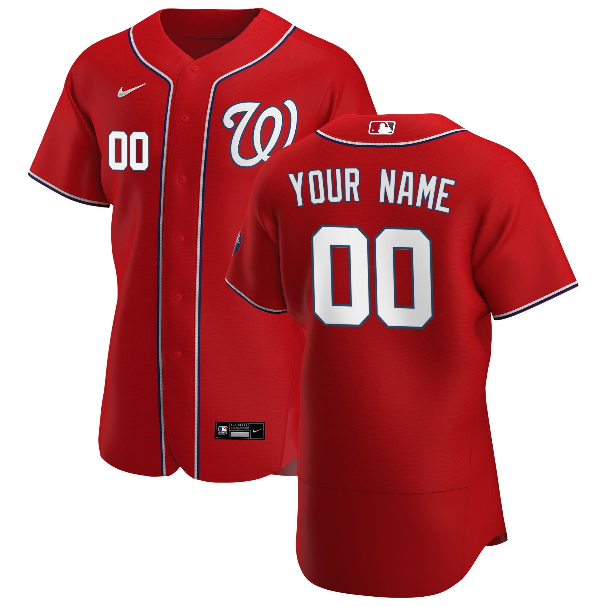 Washington Nationals Alternate Authentic Custom Patch Jersey - Scarlet