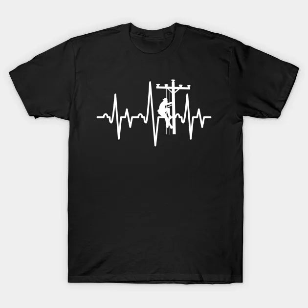 Lineman Heartbeat Electrician Lineman Funny Retro Vintage T-Shirt