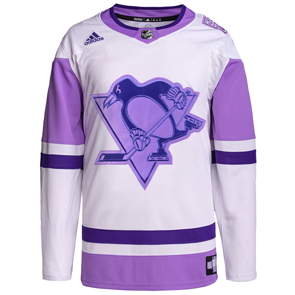 Pittsburgh Penguins Hockey Fights Cancer Primegreen Authentic Blank Practice Jersey - White/Purple