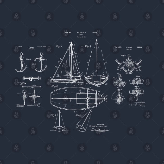 Nautical Sailboat Patent Drawing Hoodie
