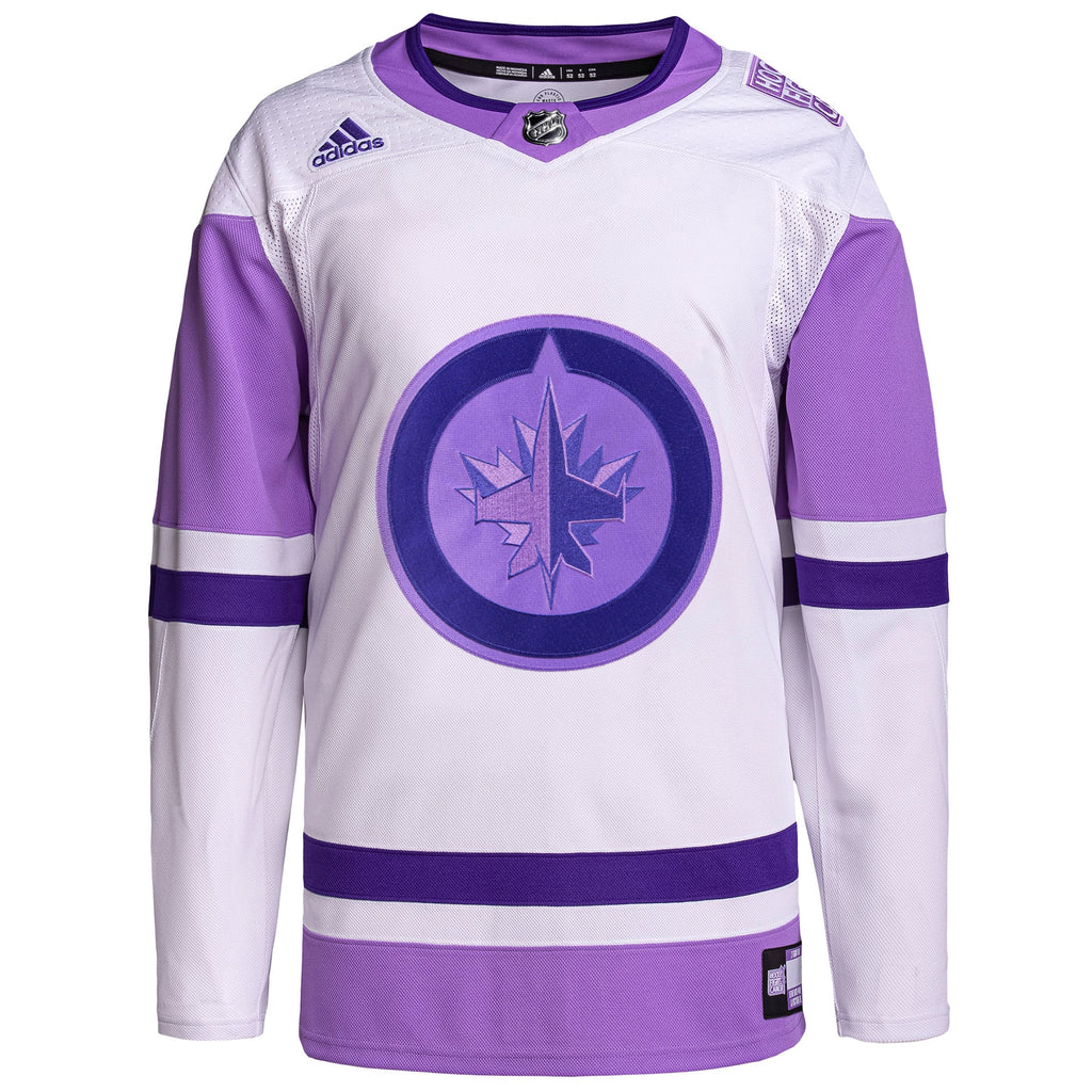 Winnipeg Jets Hockey Fights Cancer Primegreen Authentic Blank Practice Jersey - White/Purple