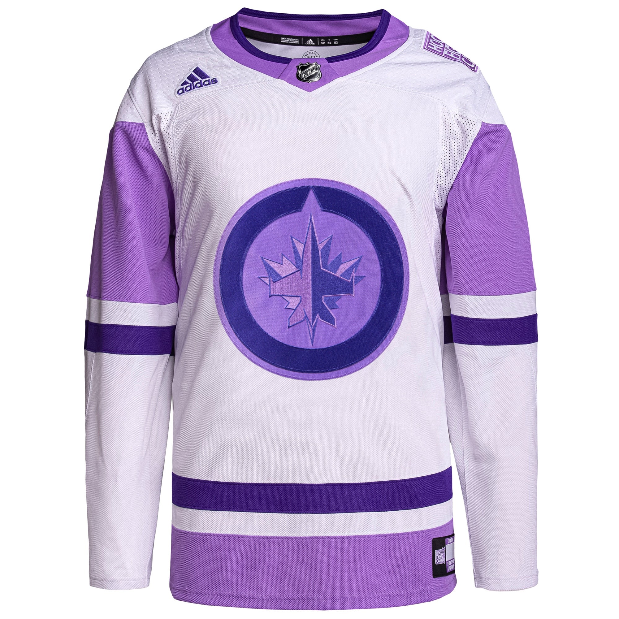 Winnipeg Jets Hockey Fights Cancer Primegreen Authentic Blank Practice Jersey - White/Purple