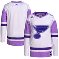 St. Louis Blues Hockey Fights Cancer Primegreen Authentic Blank Practice Jersey - White/Purple