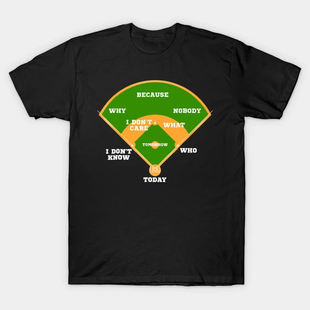 Whos On First Baseball Diamond Fielding Card T-Shirt