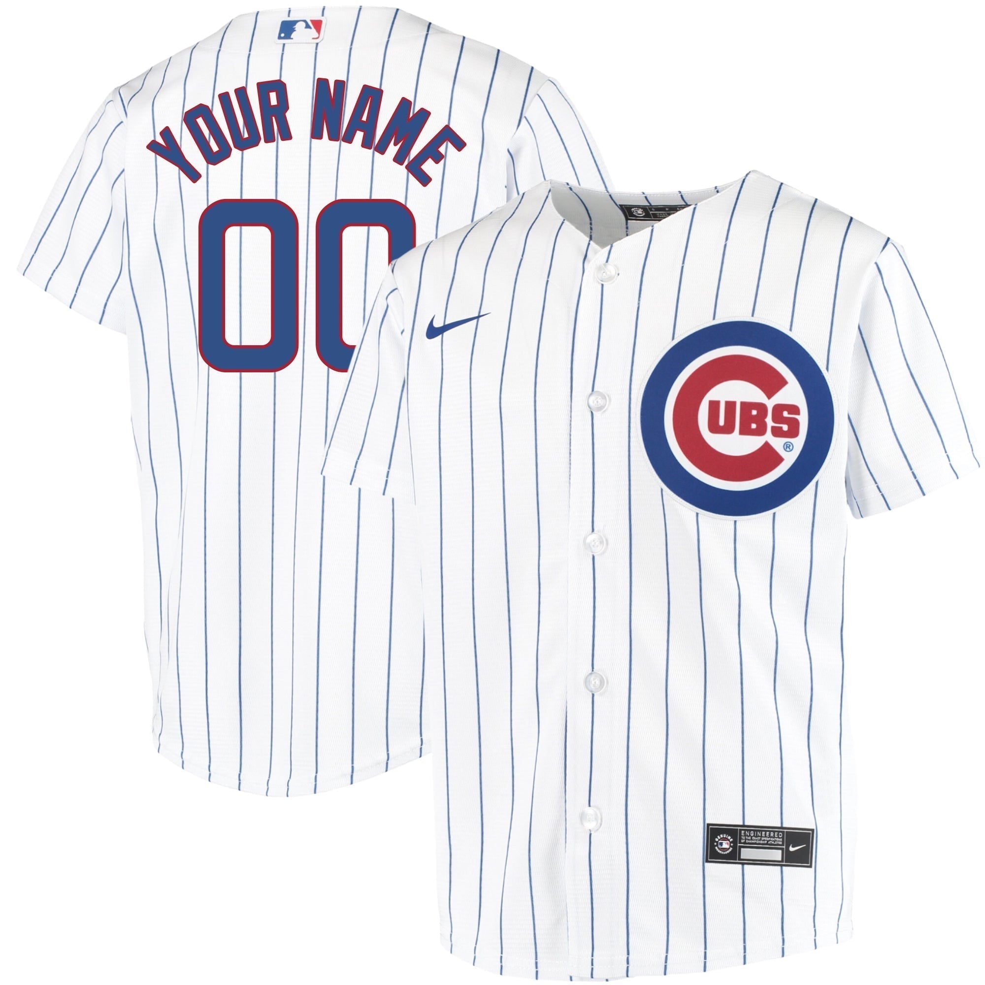 Chicago Cubs Youth Custom Home Pinstripe Replica Jersey