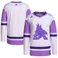 Arizona Coyotes Hockey Fights Cancer Primegreen Authentic Blank Practice Jersey - White/Purple