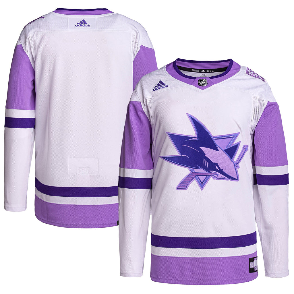 San Jose Sharks Hockey Fights Cancer Primegreen Authentic Blank Practice Jersey - White/Purple
