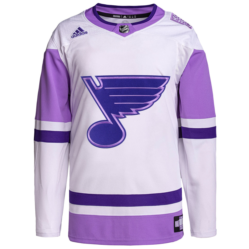 St. Louis Blues Hockey Fights Cancer Primegreen Authentic Blank Practice Jersey - White/Purple