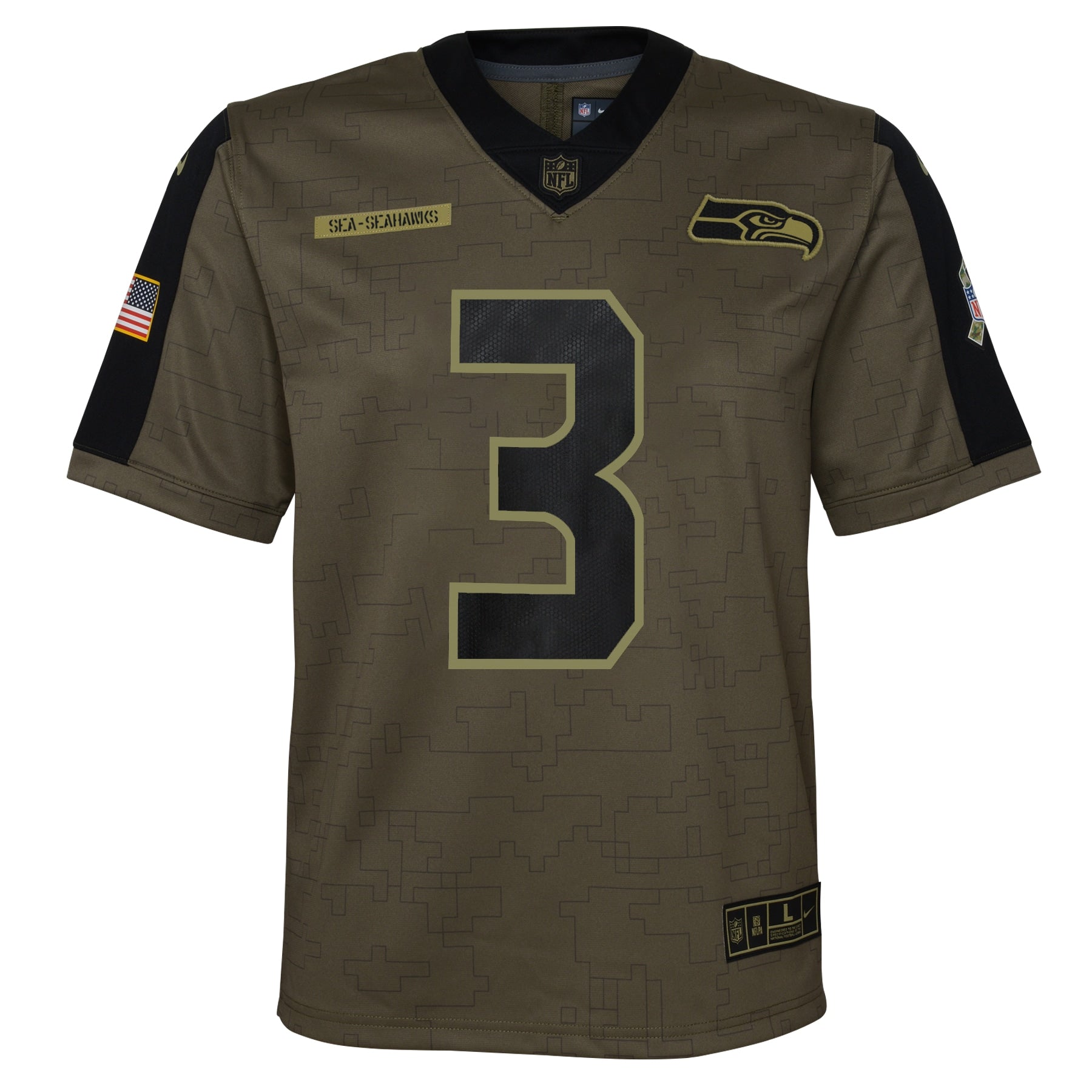 Russell Wilson Seattle Seahawks Youth 2021 Salute To Service Game Jersey - Olive