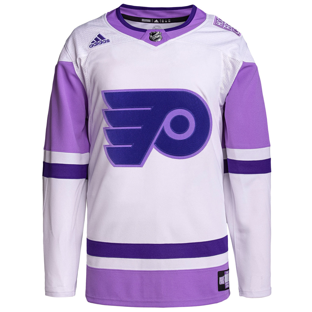 Philadelphia Flyers Hockey Fights Cancer Primegreen Authentic Blank Practice Jersey - White/Purple