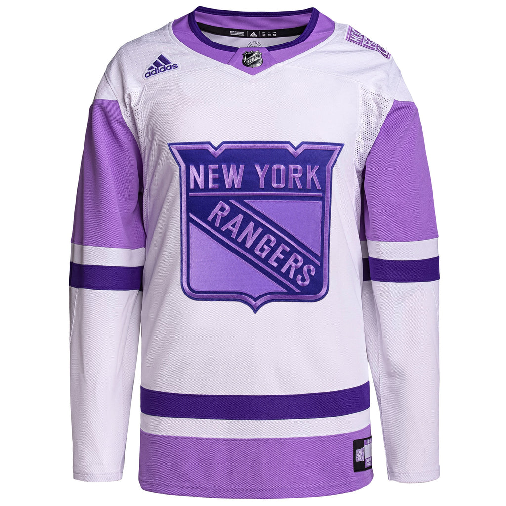 New York Rangers Hockey Fights Cancer Primegreen Authentic Blank Practice Jersey - White/Purple