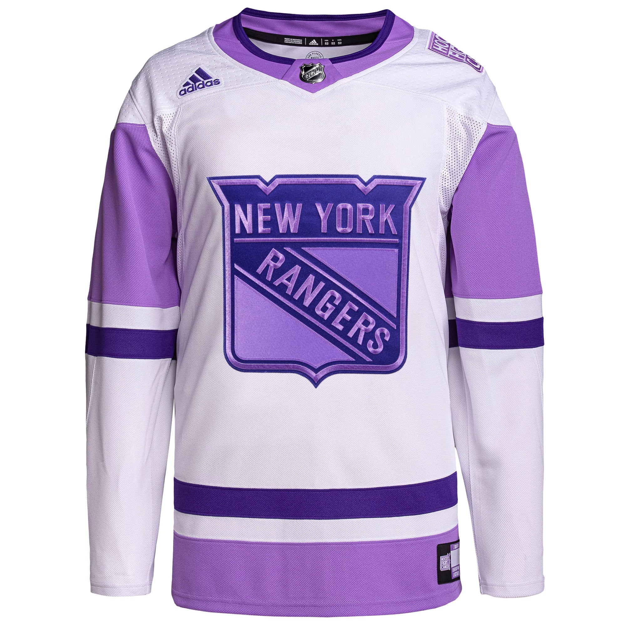New York Rangers Hockey Fights Cancer Primegreen Authentic Blank Practice Jersey - White/Purple
