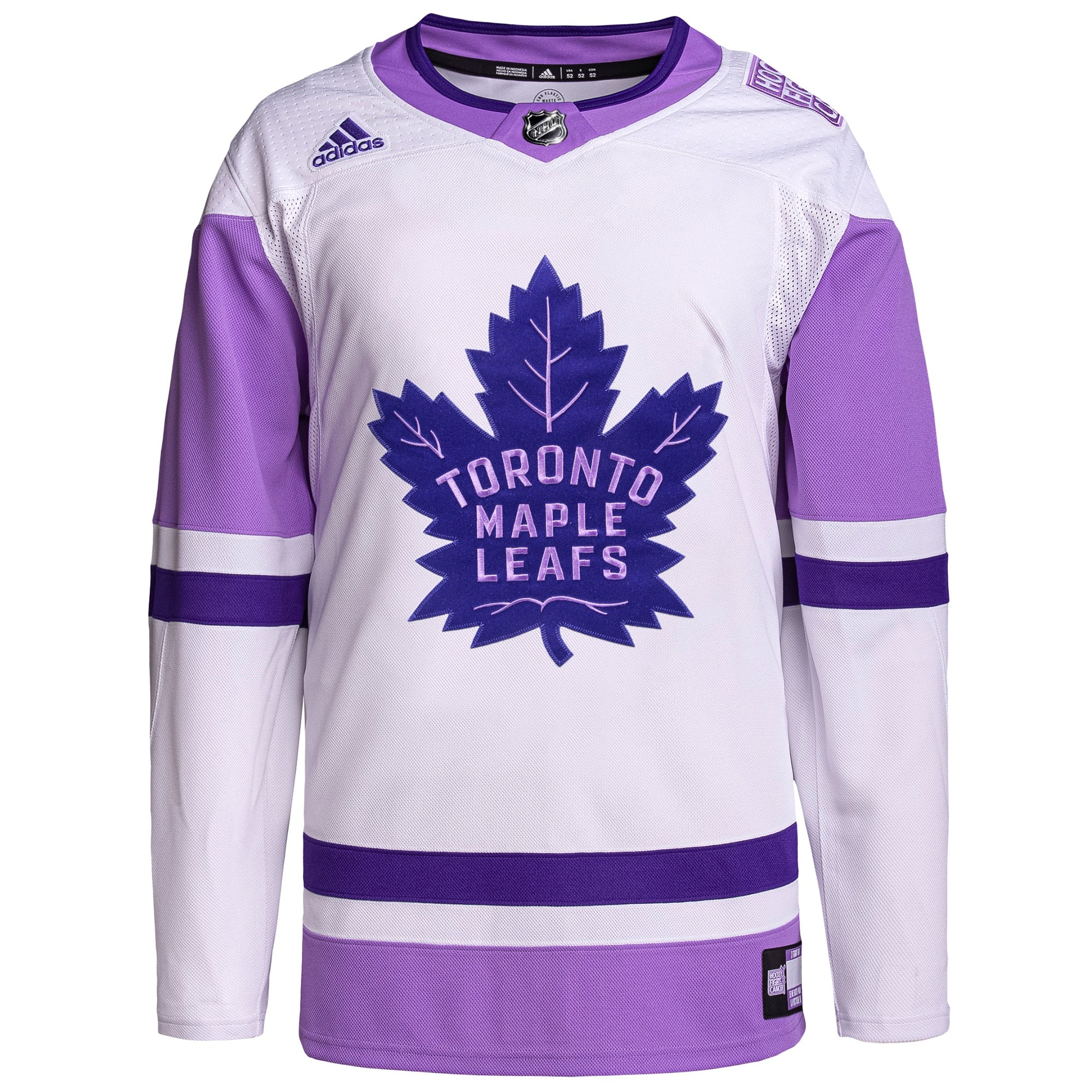 Toronto Maple Leafs Hockey Fights Cancer Primegreen Authentic Blank Practice Jersey - White/Purple