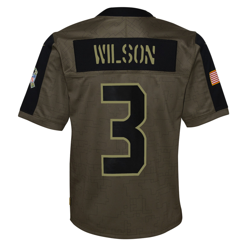 Russell Wilson Seattle Seahawks Youth 2021 Salute To Service Game Jersey - Olive