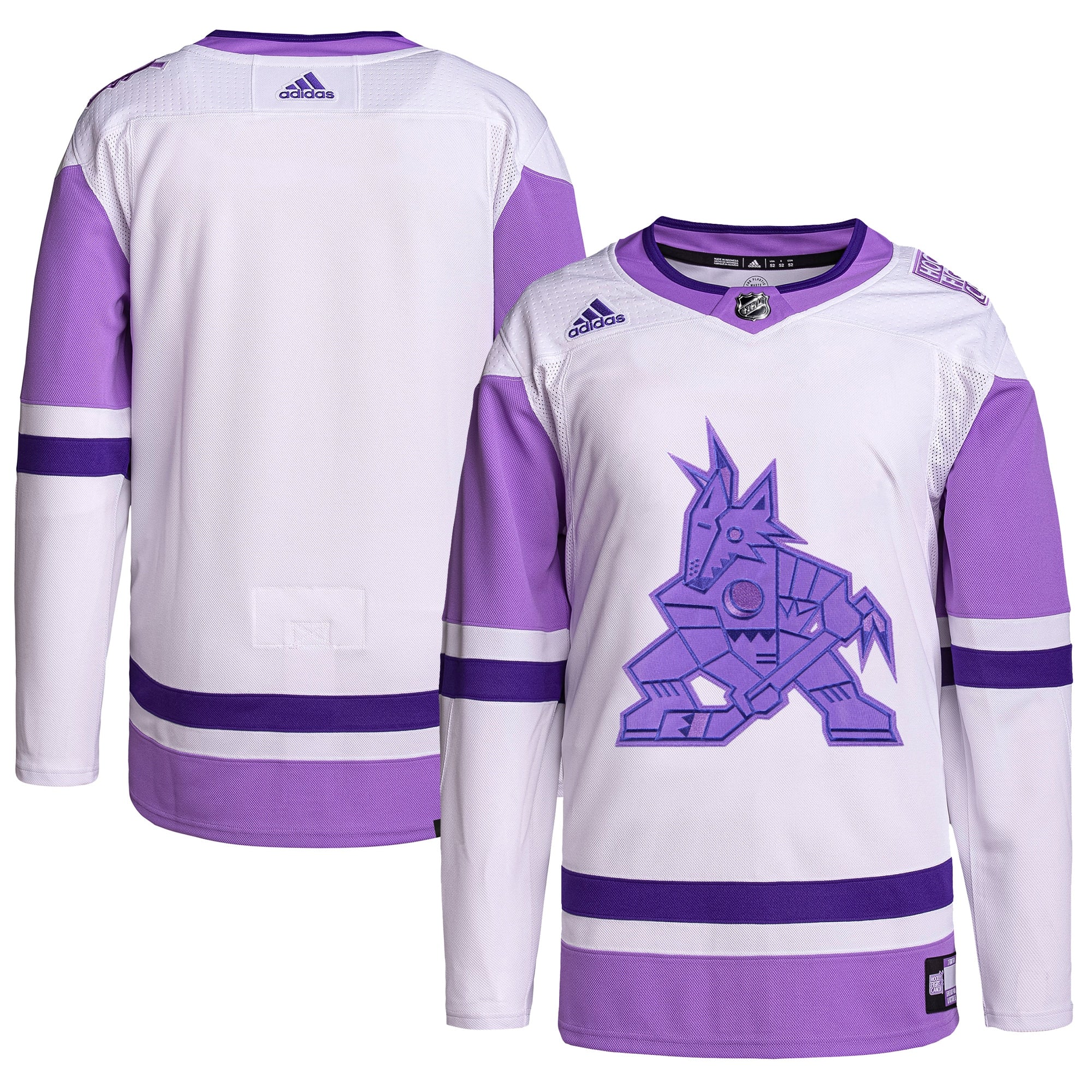 Arizona Coyotes Hockey Fights Cancer Primegreen Authentic Blank Practice Jersey - White/Purple