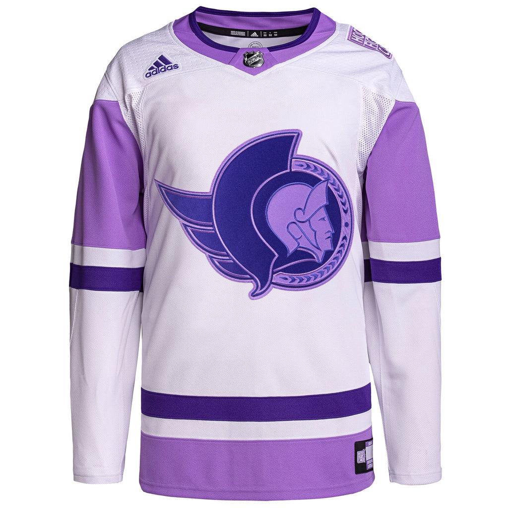 Ottawa Senators Hockey Fights Cancer Primegreen Authentic Blank Practice Jersey - White/Purple