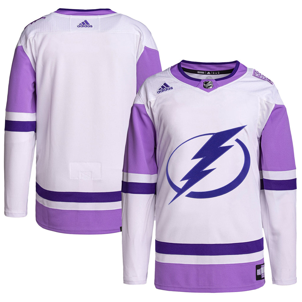 Tampa Bay Lightning Hockey Fights Cancer Primegreen Authentic Blank Practice Jersey - White/Purple