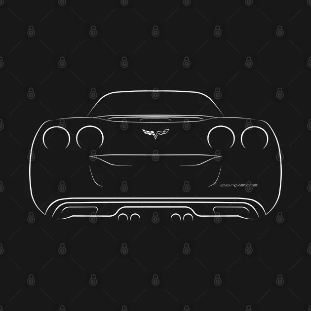 Chevrolet Corvette C6 - Rear Stencil, White T-Shirt