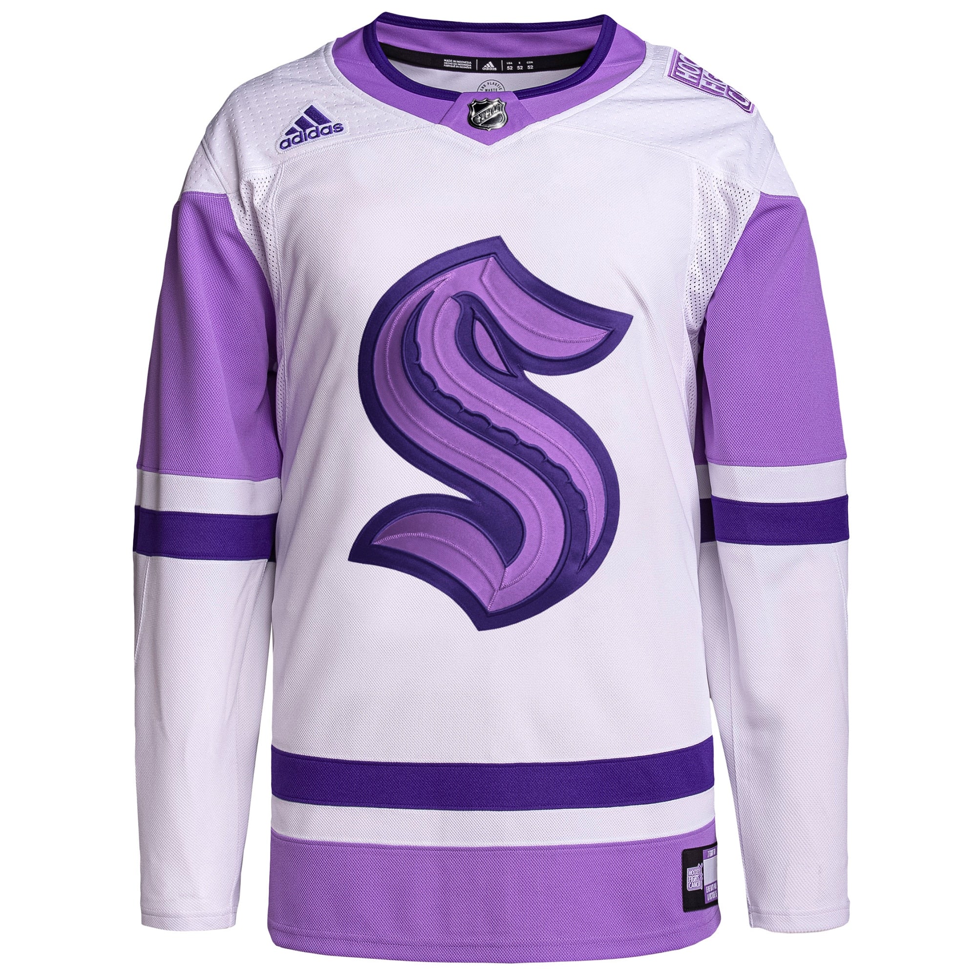 Seattle Kraken Hockey Fights Cancer Primegreen Authentic Blank Practice Jersey - White/Purple
