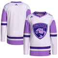 Florida Panthers Hockey Fights Cancer Primegreen Authentic Blank Practice Jersey - White/Purple