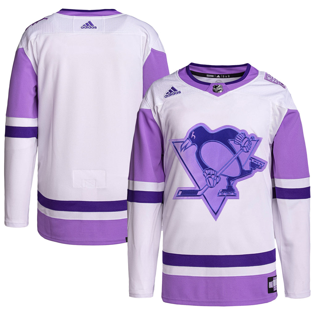 Pittsburgh Penguins Hockey Fights Cancer Primegreen Authentic Blank Practice Jersey - White/Purple