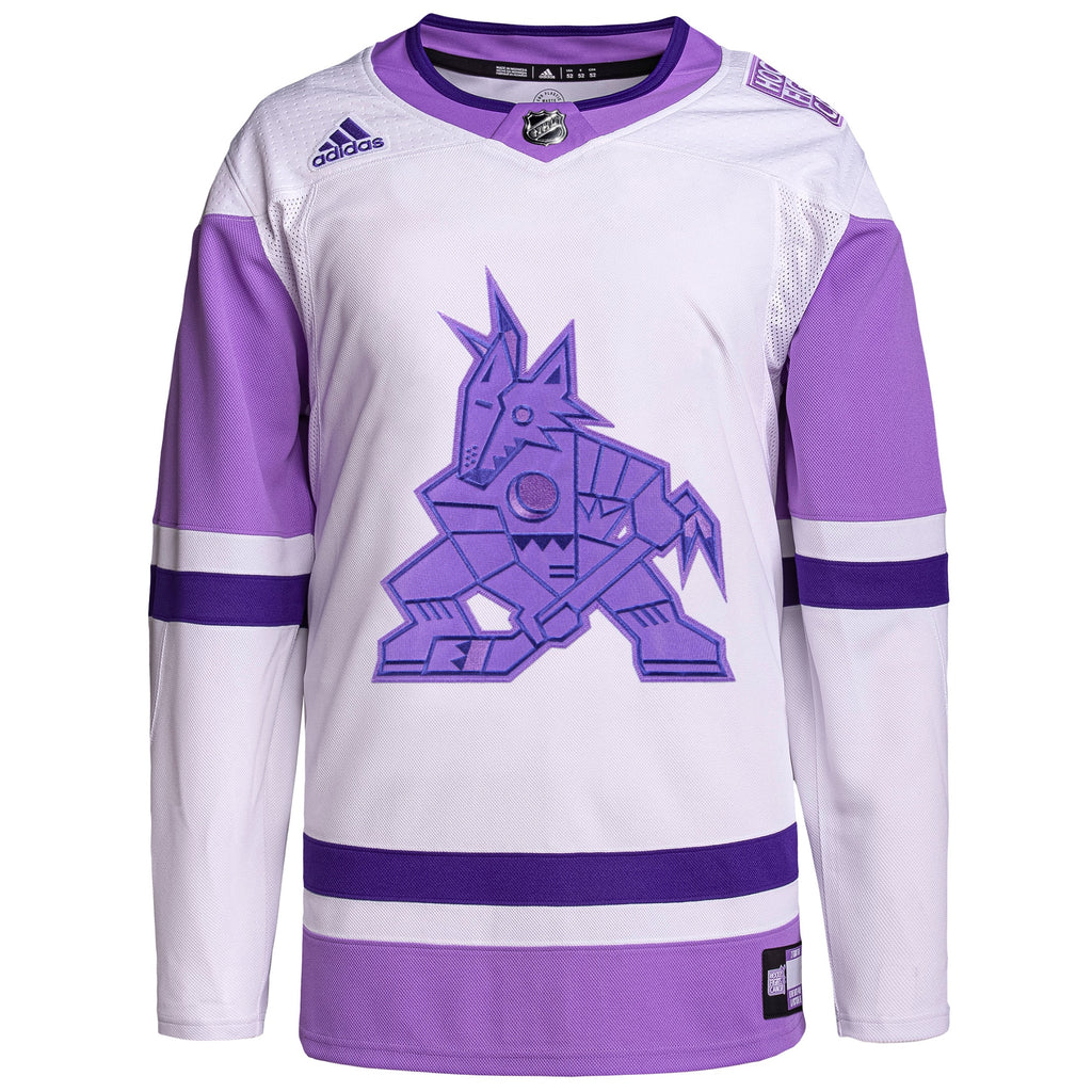 Arizona Coyotes Hockey Fights Cancer Primegreen Authentic Blank Practice Jersey - White/Purple