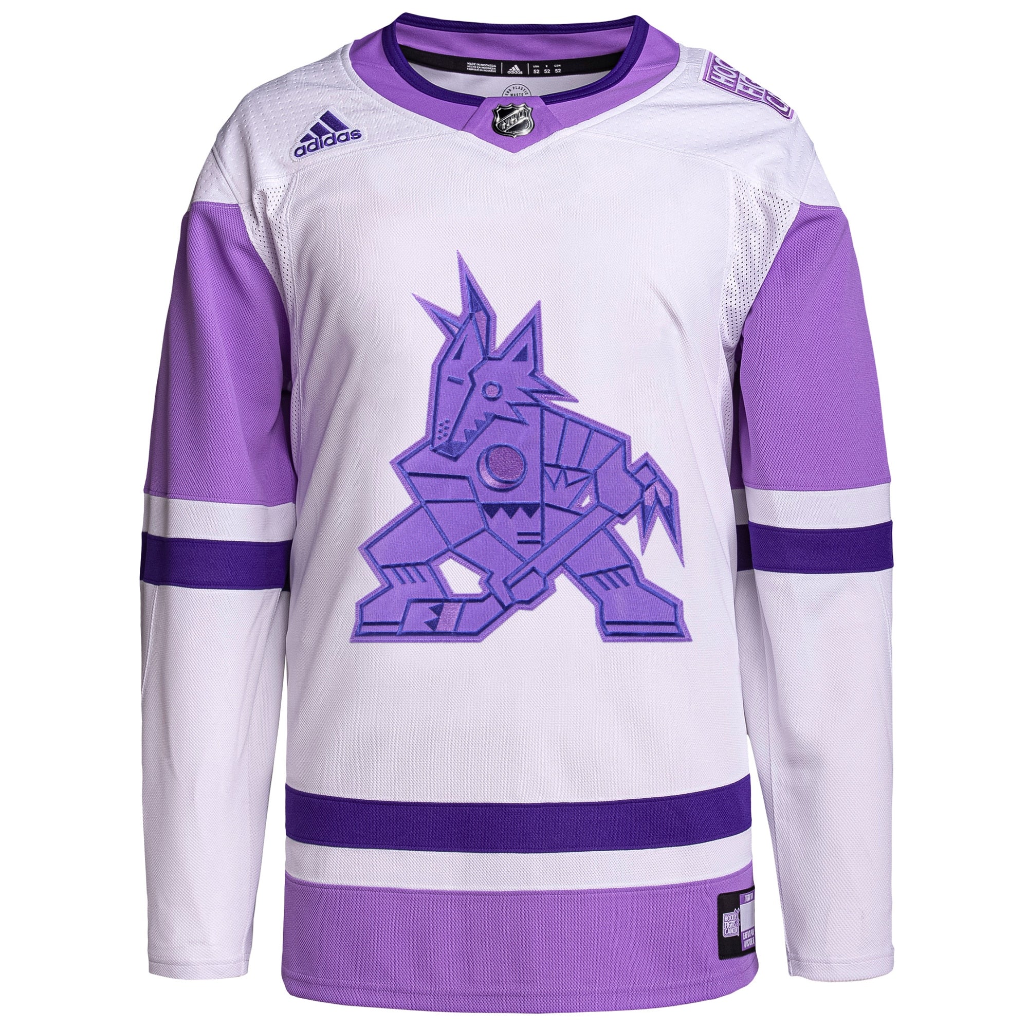 Arizona Coyotes Hockey Fights Cancer Primegreen Authentic Blank Practice Jersey - White/Purple