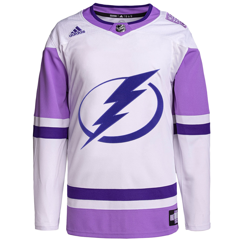 Tampa Bay Lightning Hockey Fights Cancer Primegreen Authentic Blank Practice Jersey - White/Purple