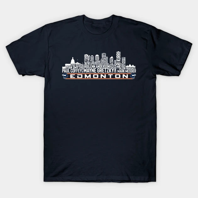 Edmonton Hockey Team All Time Legends, Edmonton City Skyline T-Shirt