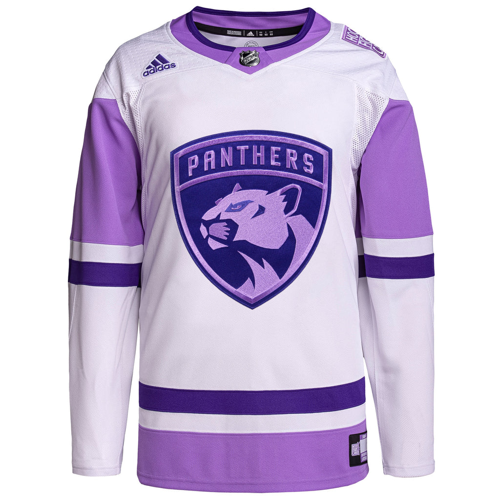 Florida Panthers Hockey Fights Cancer Primegreen Authentic Blank Practice Jersey - White/Purple