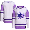 San Jose Sharks Hockey Fights Cancer Primegreen Authentic Blank Practice Jersey - White/Purple