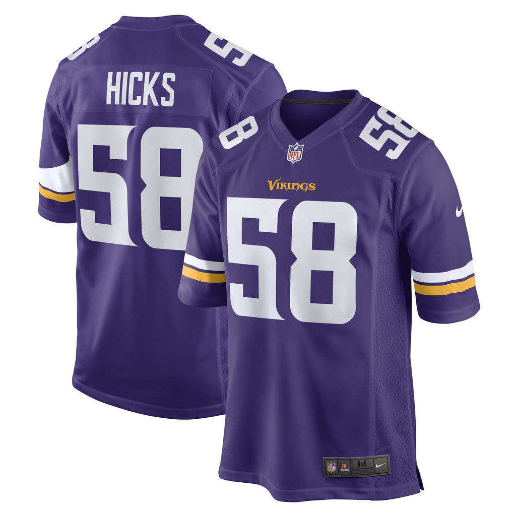 Jordans Hicks Minnesota Vikings Game Player Jersey - Purple