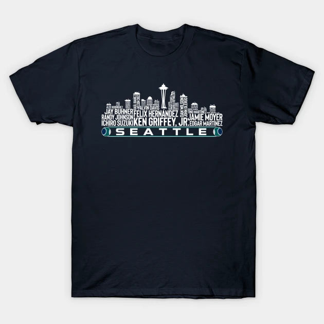 Seattle Baseball Team All Time Legends, Seattle City Skyline T-Shirt