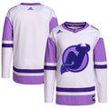 New Jersey Devils Hockey Fights Cancer Primegreen Authentic Blank Practice Jersey - White/Purple