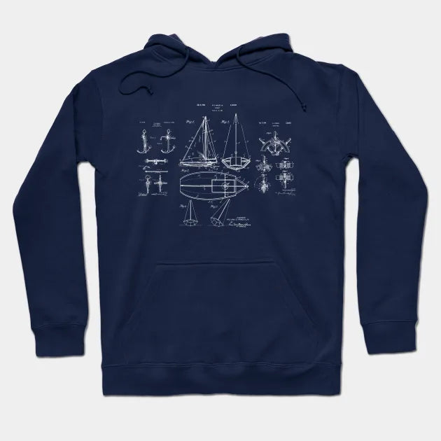 Nautical Sailboat Patent Drawing Hoodie