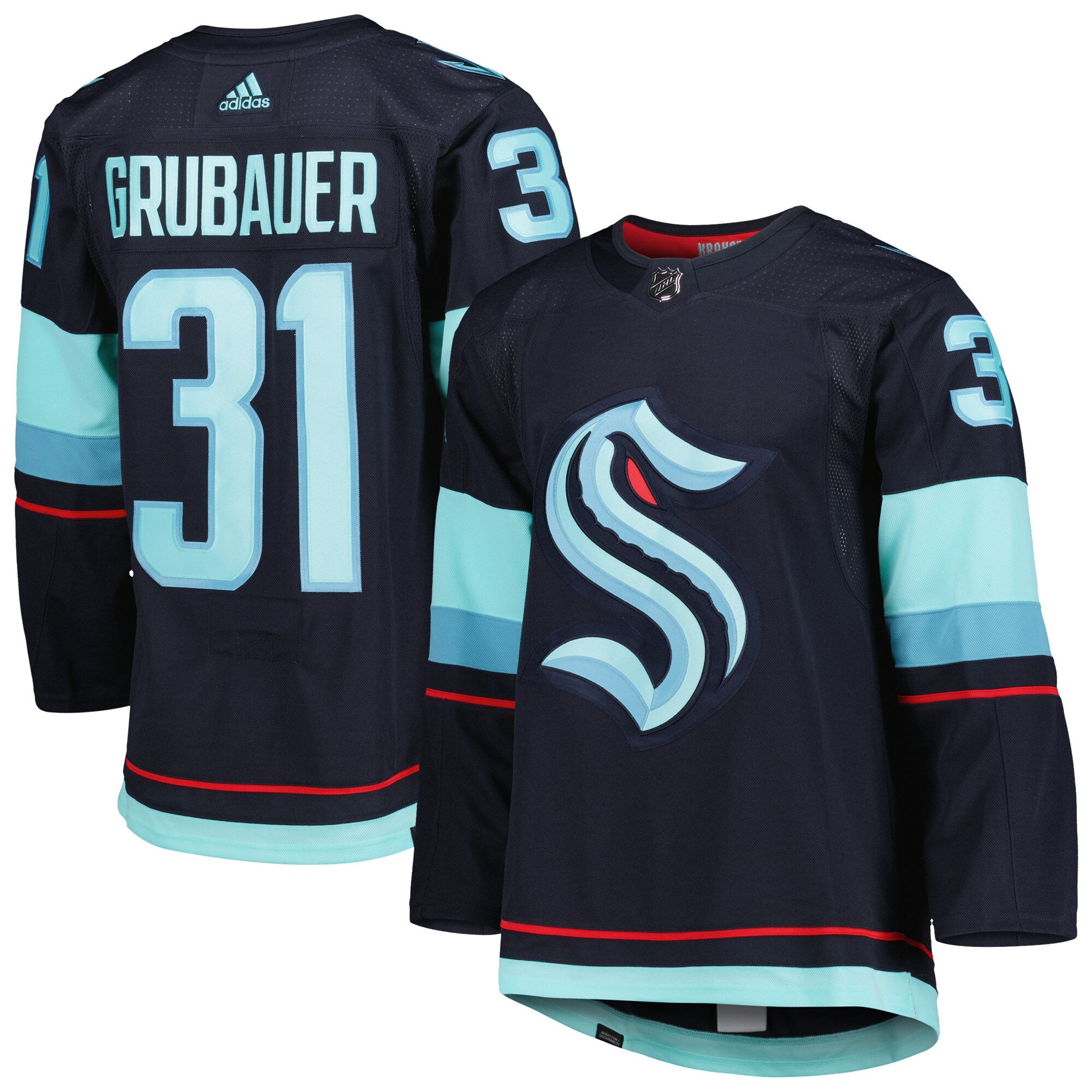 Philipp Grubauer Seattle Kraken Primegreen Authentic Pro Home Player Jersey - Deep Sea Blue