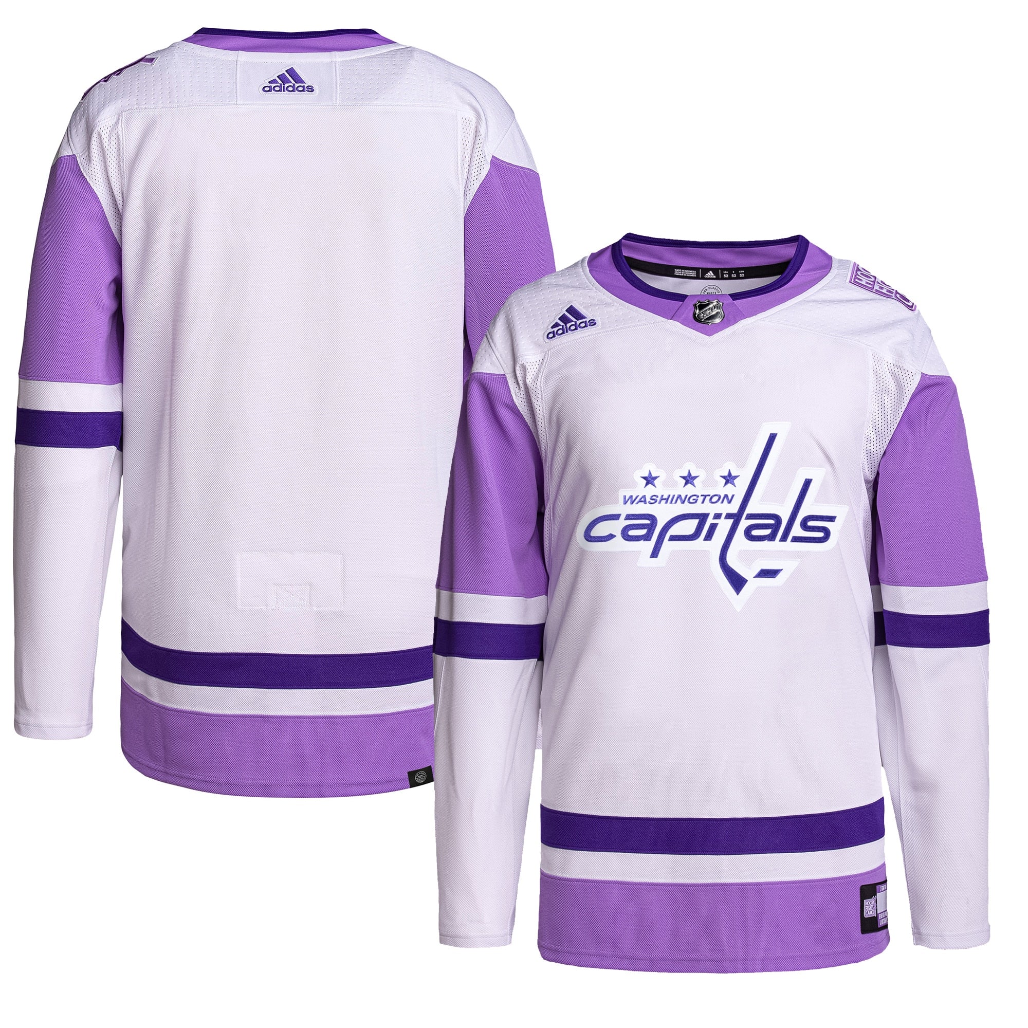 Washington Capitals Hockey Fights Cancer Primegreen Authentic Blank Practice Jersey - White/Purple