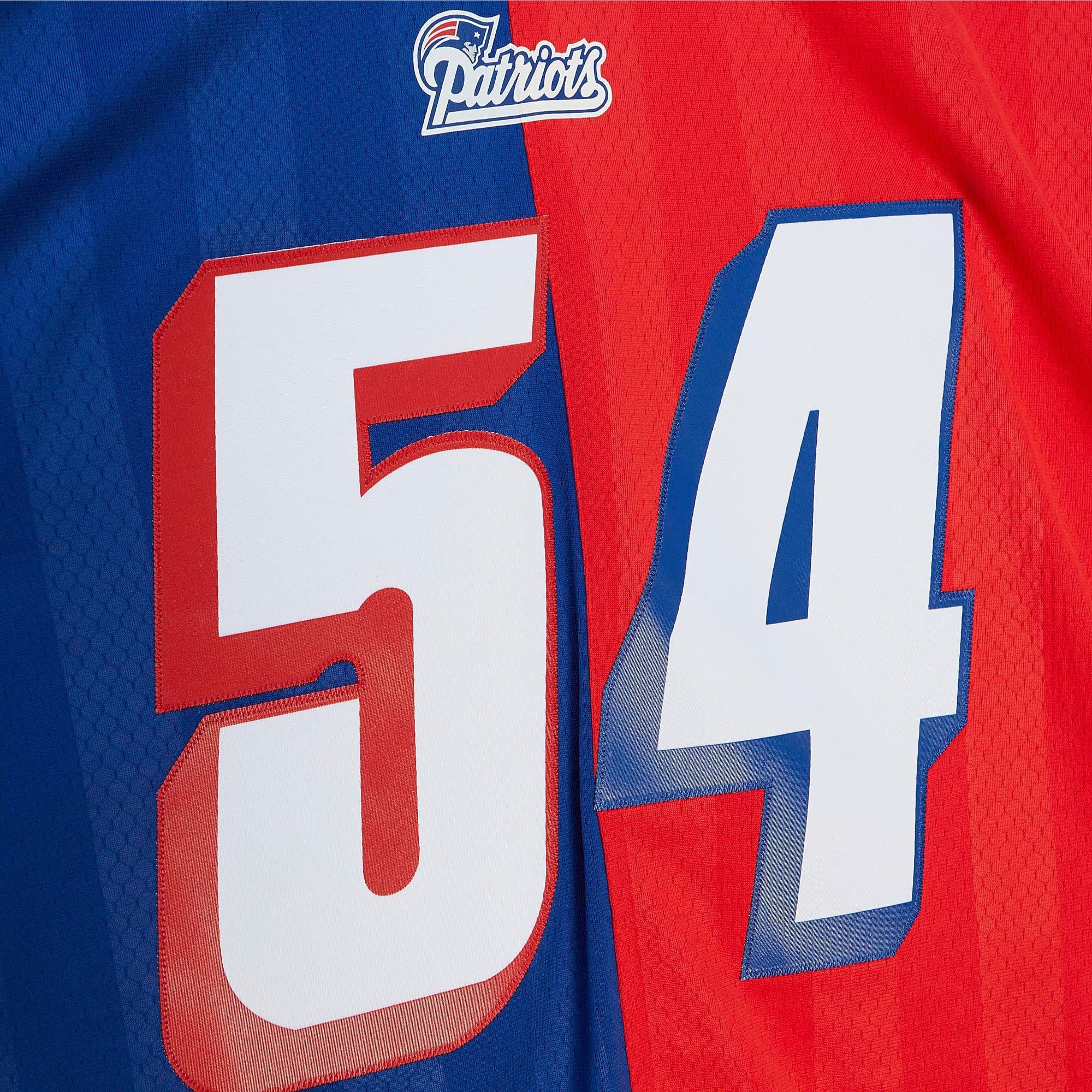 Tedy Bruschi New England Patriots Mitchell & Ness 1996 Split Legacy Replica Jersey - Royal/Red