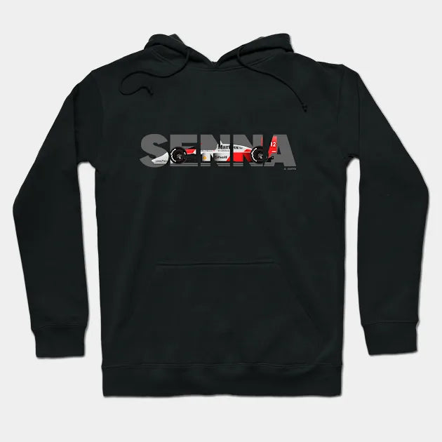 Ayrton Senna Mp4/4 Illustration With Typeface Hoodie