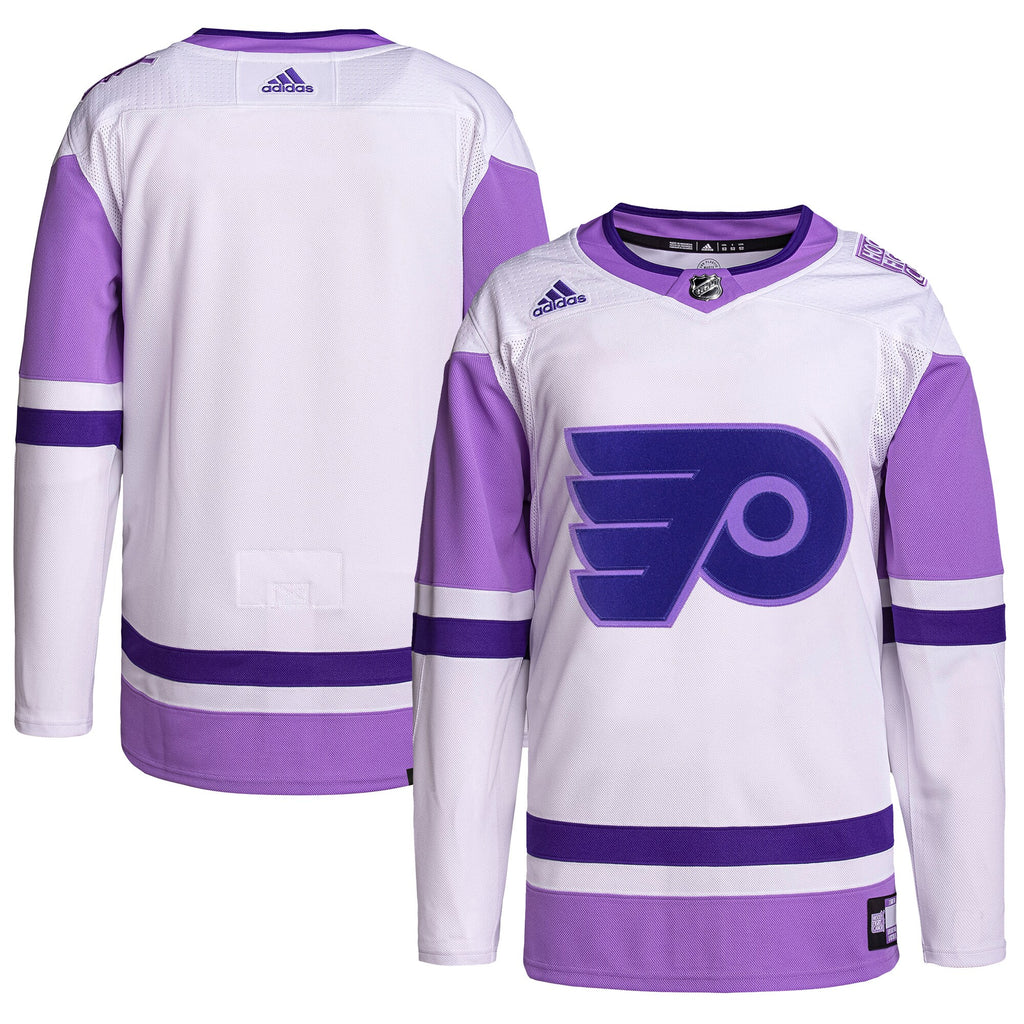 Philadelphia Flyers Hockey Fights Cancer Primegreen Authentic Blank Practice Jersey - White/Purple
