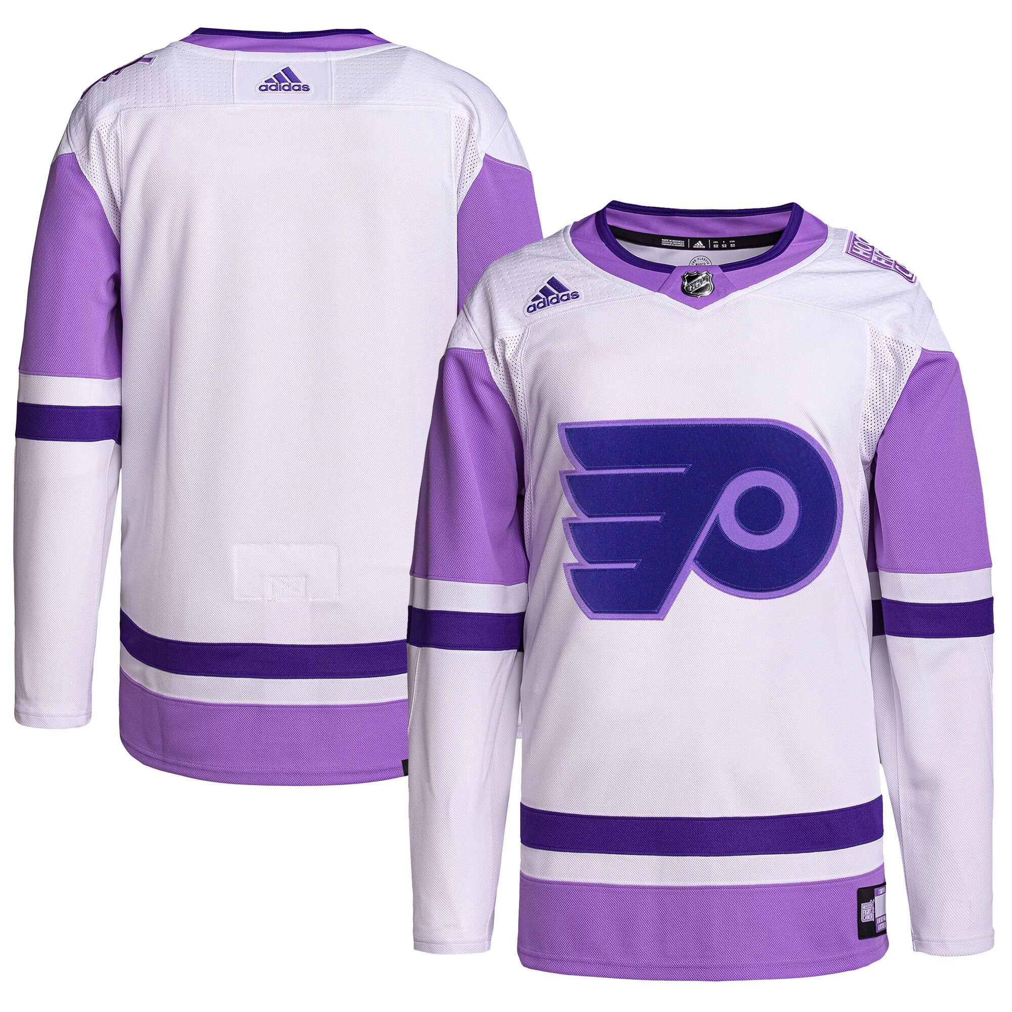 Philadelphia Flyers Hockey Fights Cancer Primegreen Authentic Blank Practice Jersey - White/Purple