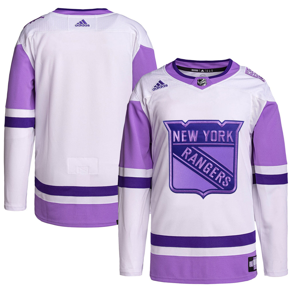 New York Rangers Hockey Fights Cancer Primegreen Authentic Blank Practice Jersey - White/Purple