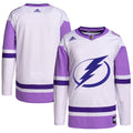 Tampa Bay Lightning Hockey Fights Cancer Primegreen Authentic Blank Practice Jersey - White/Purple